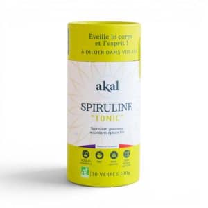Organic Akal Spirulina Tonic Box 100g, energising powder with spirulina, guarana and acerola, made in Normandy