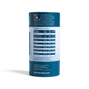 Composition nutritionnelle spiruline brindilles bio Akal — 60-70% protéines, fer, vitamines B, phycocyanine